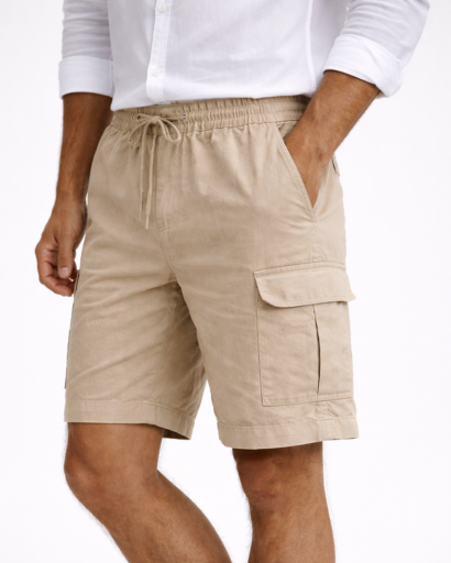 Short cargo homme coupe droite avec taille élastique et poches latérales