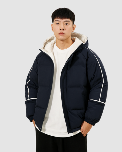 Doudoune Homme Matelassée à Capuche – Style Bicolore Sport