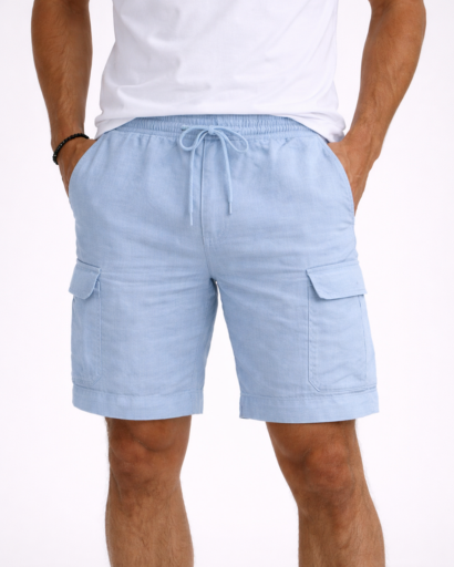 Short cargo homme coupe droite avec taille élastique et poches latérales