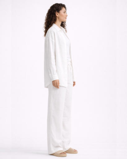 Ensemble en lin brun femme – Chemise oversize & pantalon large  Description