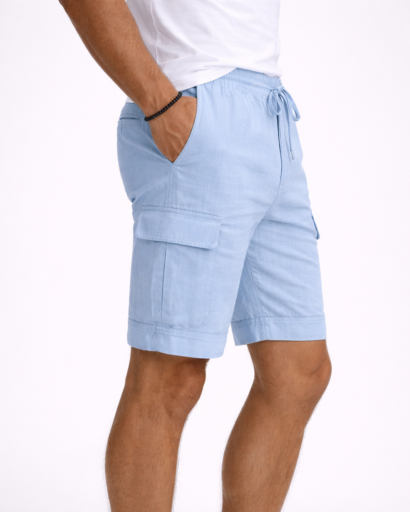 Short cargo homme coupe droite avec taille élastique et poches latérales