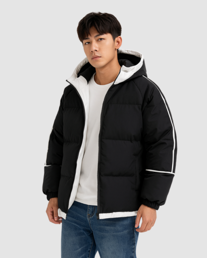 Doudoune Homme Matelassée à Capuche – Style Bicolore Sport