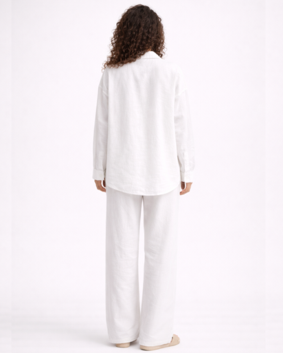 Ensemble en lin brun femme – Chemise oversize & pantalon large  Description