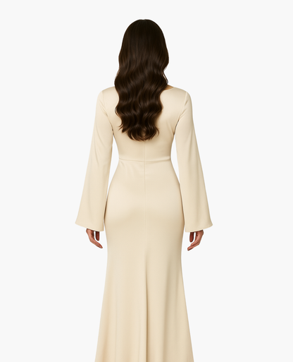 Robe Maxi Femme Satinée Coupe Ajustée – Dos-Nu Élégant | Soirée & Invitée de Mariage