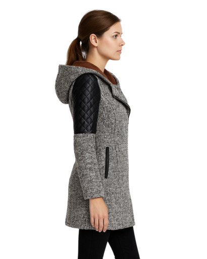 Manteau Femme Style Motard avec Capuche – Look Moderne pour Hiver