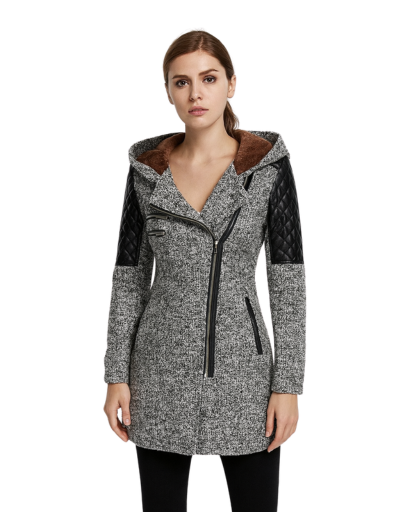 Manteau Femme Style Motard avec Capuche – Look Moderne pour Hiver