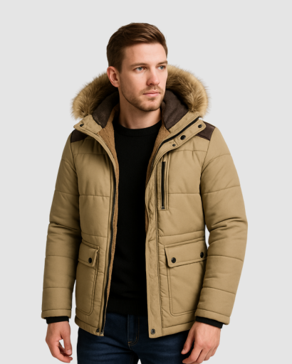 Parka Hiver Homme avec Capuche et Fausse Fourrure – Chaleur et Élégance