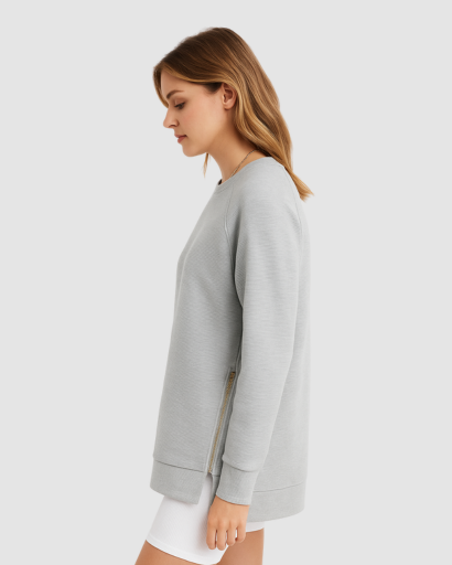 Sweat Oversize Femme à Fermetures Éclair Latérales – Confort Décontracté et Moderne