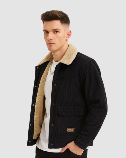 Veste Homme en Velours Côtelé avec Doublure Polaire – Style Urbain et Chaleur Garantie