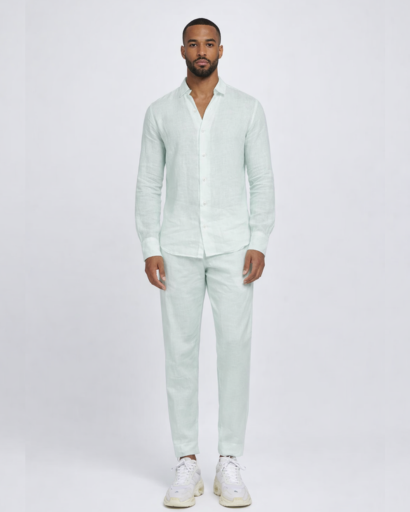 Ensemble homme 2 pièces – chemise col tunisien et pantalon coupe droite