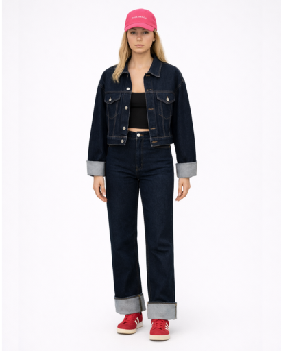 Ensemble femme en jean veste courte et pantalon large