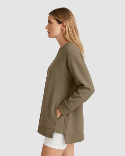 Sweat Oversize Femme à Fermetures Éclair Latérales – Confort Décontracté et Moderne