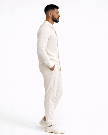 Ensemble homme 2 pièces – chemise col tunisien et pantalon coupe droite