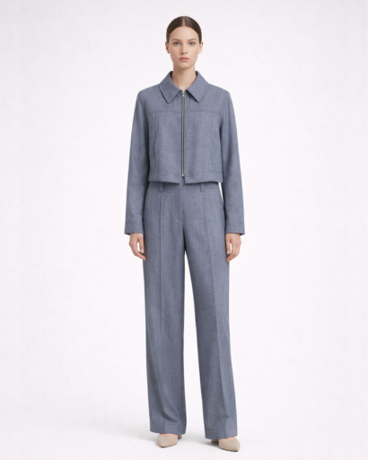 Ensemble femme veste zippée courte et pantalon droit taille haute