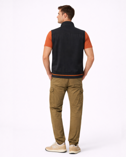 Gilet Homme Sans Manches Multi-Poches Style Utilitaire avec Col Montant et Fermeture Zippée