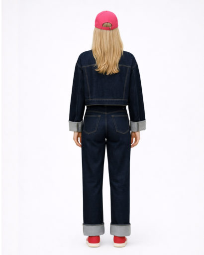 Ensemble femme en jean veste courte et pantalon large
