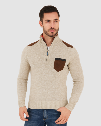 Pull à Col Zippé Homme | Design Structuré et Détails Contrastés