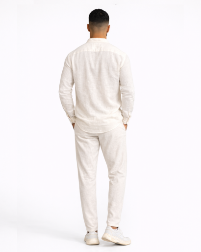 Ensemble homme 2 pièces – chemise col tunisien et pantalon coupe droite