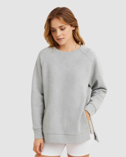 Sweat Oversize Femme à Fermetures Éclair Latérales – Confort Décontracté et Moderne