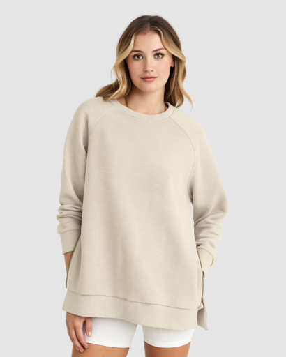 Sweat Oversize Femme à Fermetures Éclair Latérales – Confort Décontracté et Moderne