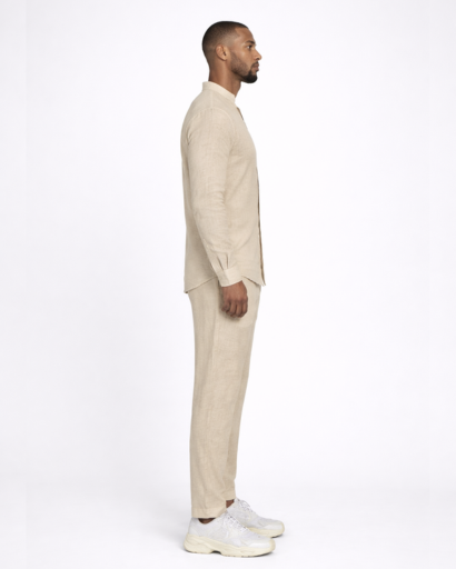 Ensemble homme 2 pièces – chemise col tunisien et pantalon coupe droite