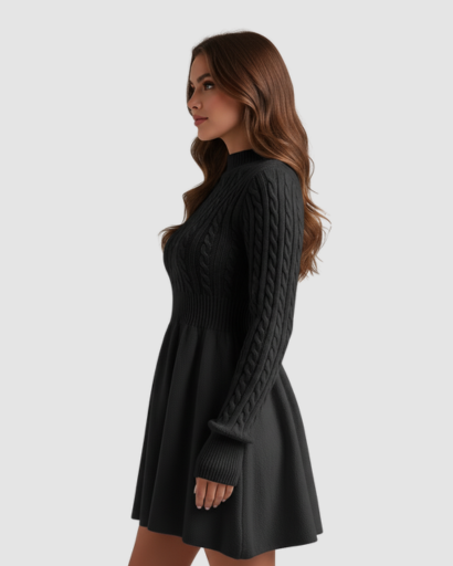 Détail des poignets côtelés de la robe pull