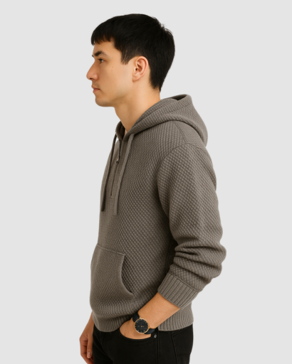 Hoodie Homme en Maille Texturée – Confort Douillet & Style Moderne
