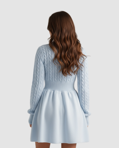 Robe Pull Femme Motif Câble Évasée – Maille Chaude & Douillette | Confort Automne Hiver
