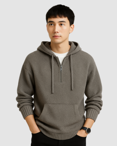 Hoodie Homme en Maille Texturée – Confort Douillet & Style Moderne