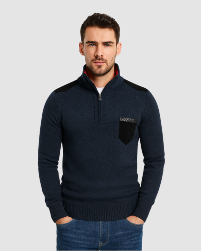 Pull à Col Zippé Homme | Design Structuré et Détails Contrastés