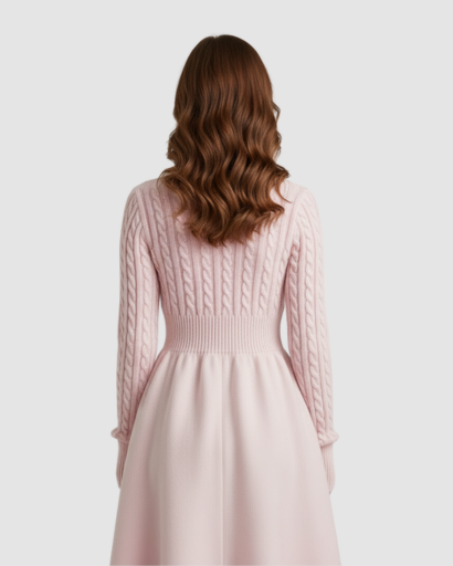Robe Pull Femme Motif Câble Évasée – Maille Chaude & Douillette | Confort Automne Hiver