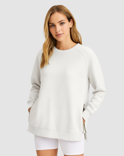 Sweat Oversize Femme à Fermetures Éclair Latérales – Confort Décontracté et Moderne