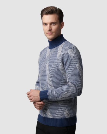Pull à Col Montant Homme – Laine Mérinos Extra-Fine & Élégance Structurée