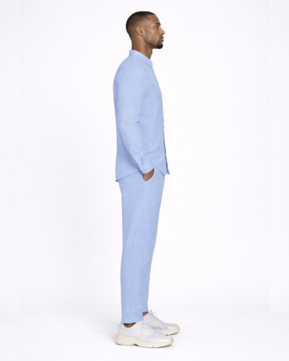 Ensemble homme 2 pièces – chemise col tunisien et pantalon coupe droite