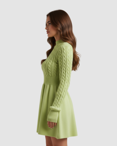 Robe Pull Femme Motif Câble Évasée – Maille Chaude & Douillette | Confort Automne Hiver