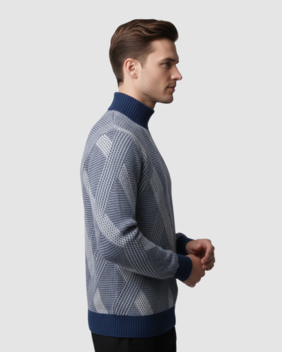 Pull à Col Montant Homme – Laine Mérinos Extra-Fine & Élégance Structurée