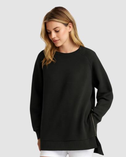 Sweat Oversize Femme à Fermetures Éclair Latérales – Confort Décontracté et Moderne