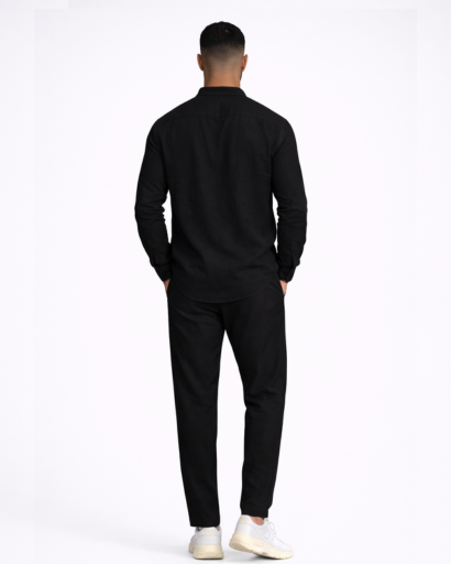 Ensemble homme 2 pièces – chemise col tunisien et pantalon coupe droite