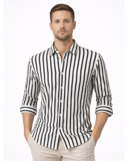 Chemise homme à rayures verticales – col classique et poche poitrine