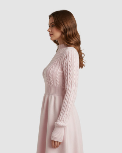 Robe Pull Femme Motif Câble Évasée – Maille Chaude & Douillette | Confort Automne Hiver