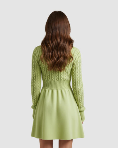 Robe Pull Femme Motif Câble Évasée – Maille Chaude & Douillette | Confort Automne Hiver