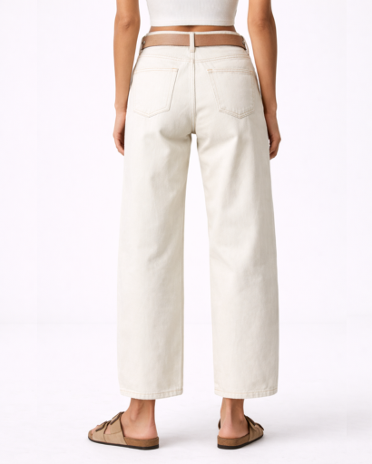 Jean droit femme à empiècements avec taille haute et coupe large