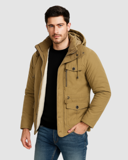 Veste Hiver Homme à Capuche – Doublure Polaire Chaude et Design Multi-Poches