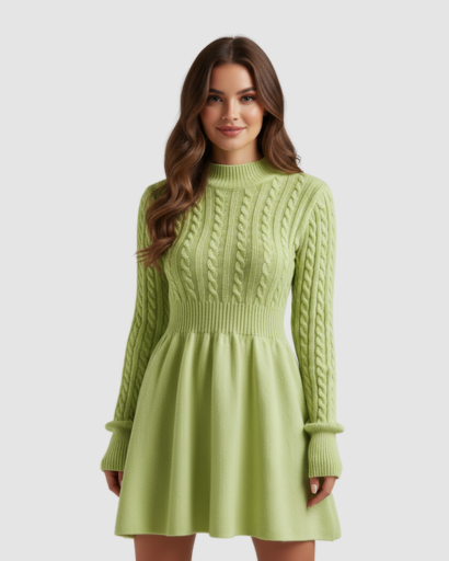 Robe pull femme, jupe évasée vue de profil