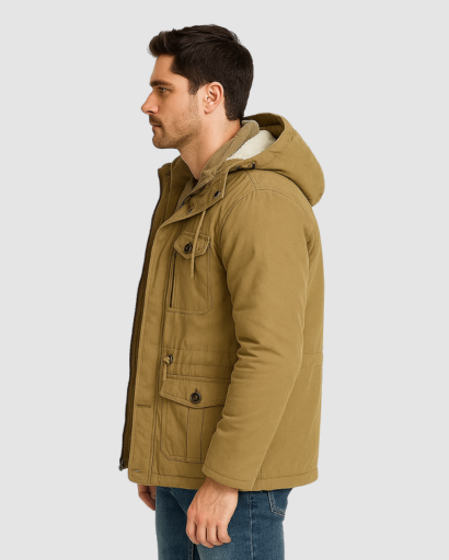 Veste Hiver Homme à Capuche – Doublure Polaire Chaude et Design Multi-Poches