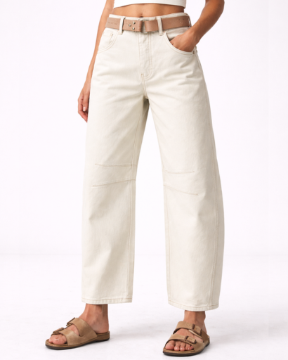 Jean droit femme à empiècements avec taille haute et coupe large