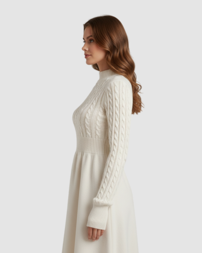 Robe Pull Femme Motif Câble Évasée – Maille Chaude & Douillette | Confort Automne Hiver