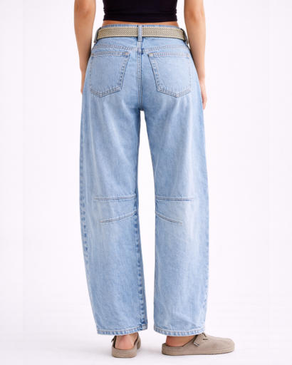 Jean droit femme à empiècements avec taille haute et coupe large