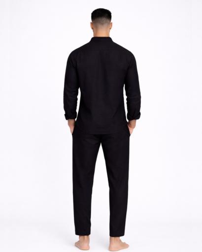 Ensemble homme 2 pièces – chemise col tunisien et pantalon coupe droite