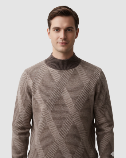 Pull à Col Montant Homme – Laine Mérinos Extra-Fine & Élégance Structurée